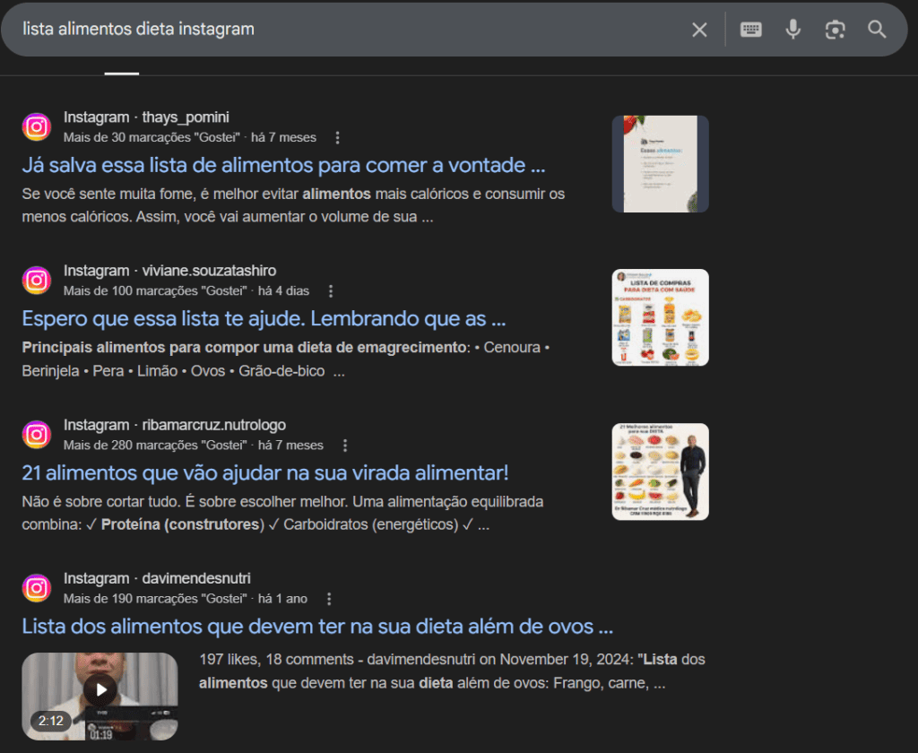 Instagram e SEO: como aparecer no Google com seus posts 1 resultados instagram no google
